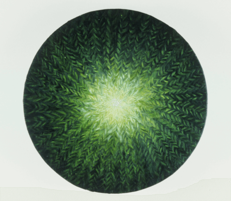 blanket, oil on panel, 9" diameter, 1997