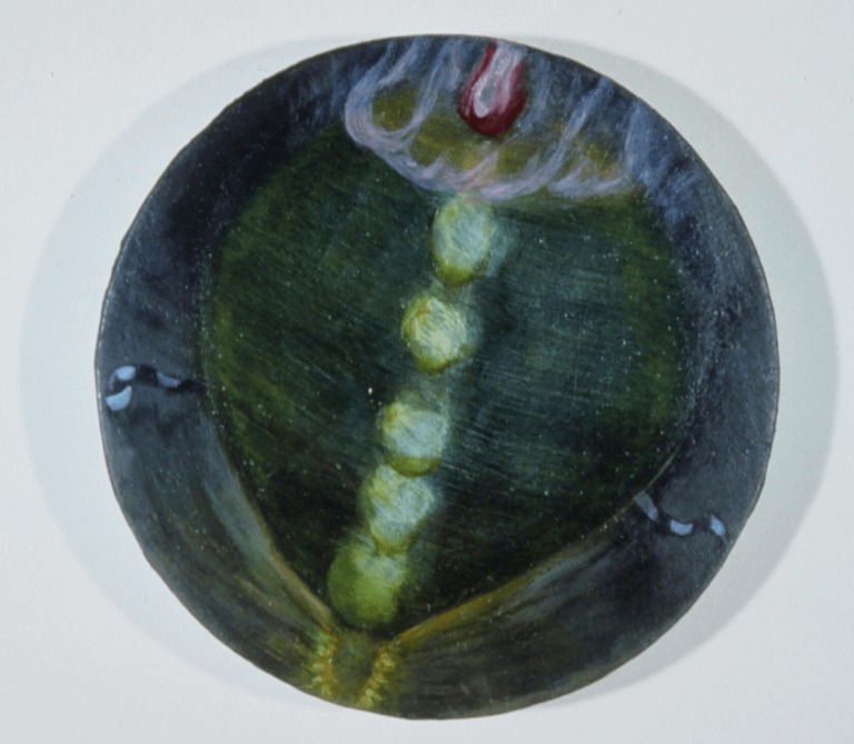 Messenger, oil and wax on panel, 9" diameter, 1992