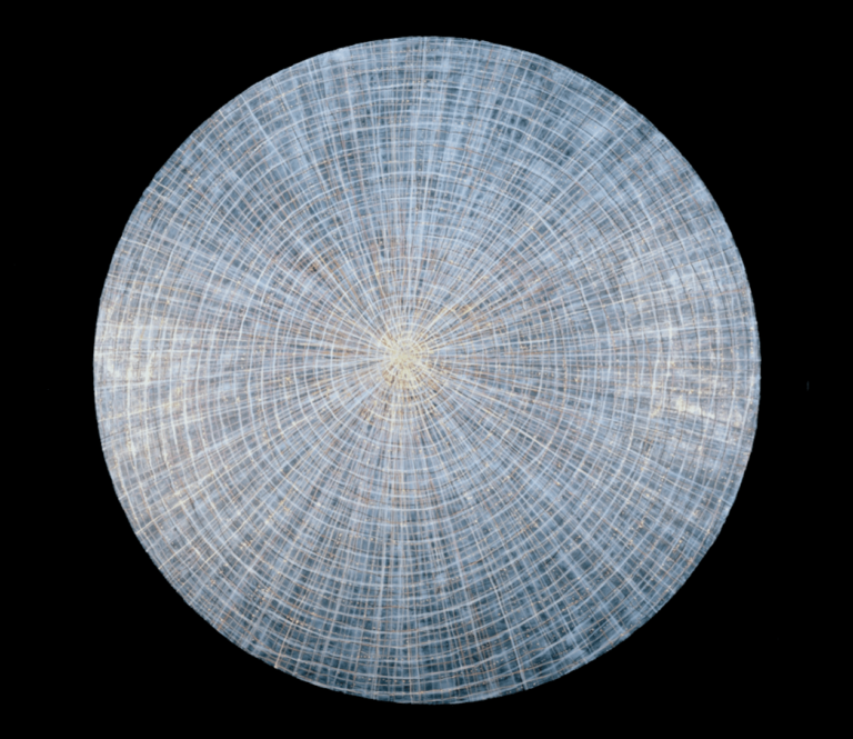 the immappable world, oil, wax and gold on panel, 48" diameter, 2007