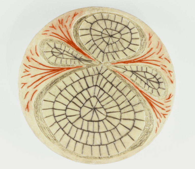 Stimulus, oil & mixed media on panel, 9" diameter, 1999